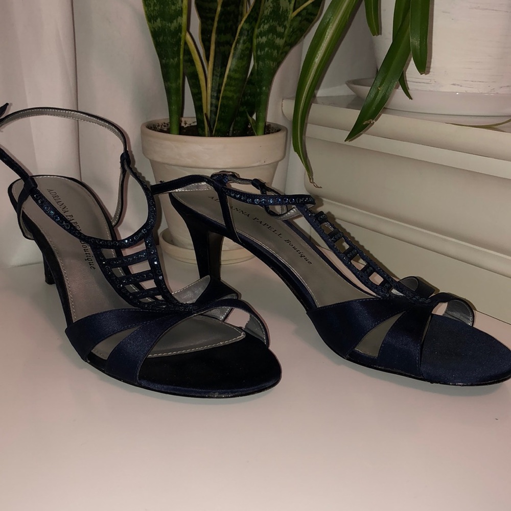 Navy Blue Jeweled Heels